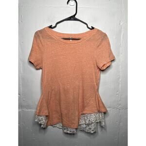 Free People Favorite Tee with Flutter Lace Detail Orange White Size Medium